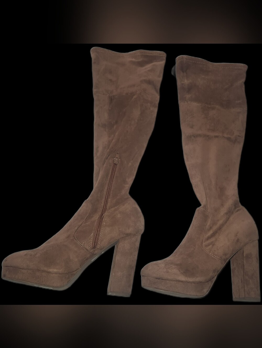 Forever 21 Brown Soft Faux Suede   Over The Knee Boots Block Heels Size 8
